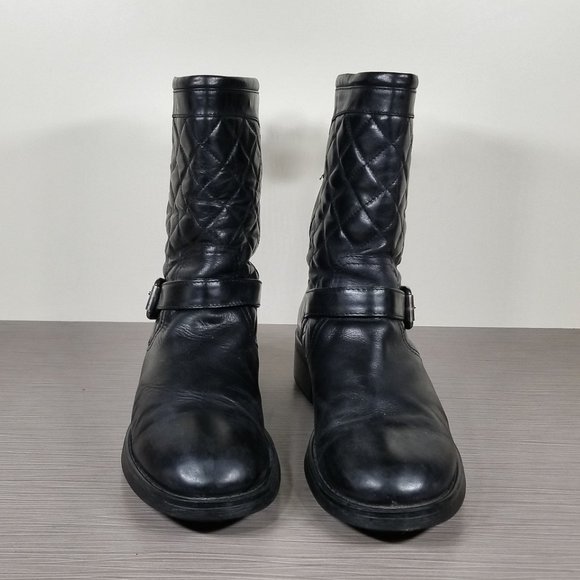 Aquatalia Sweetness Short Quilted Moto Boot, Black Leather, Womens Size 8 - Picture 2 of 14